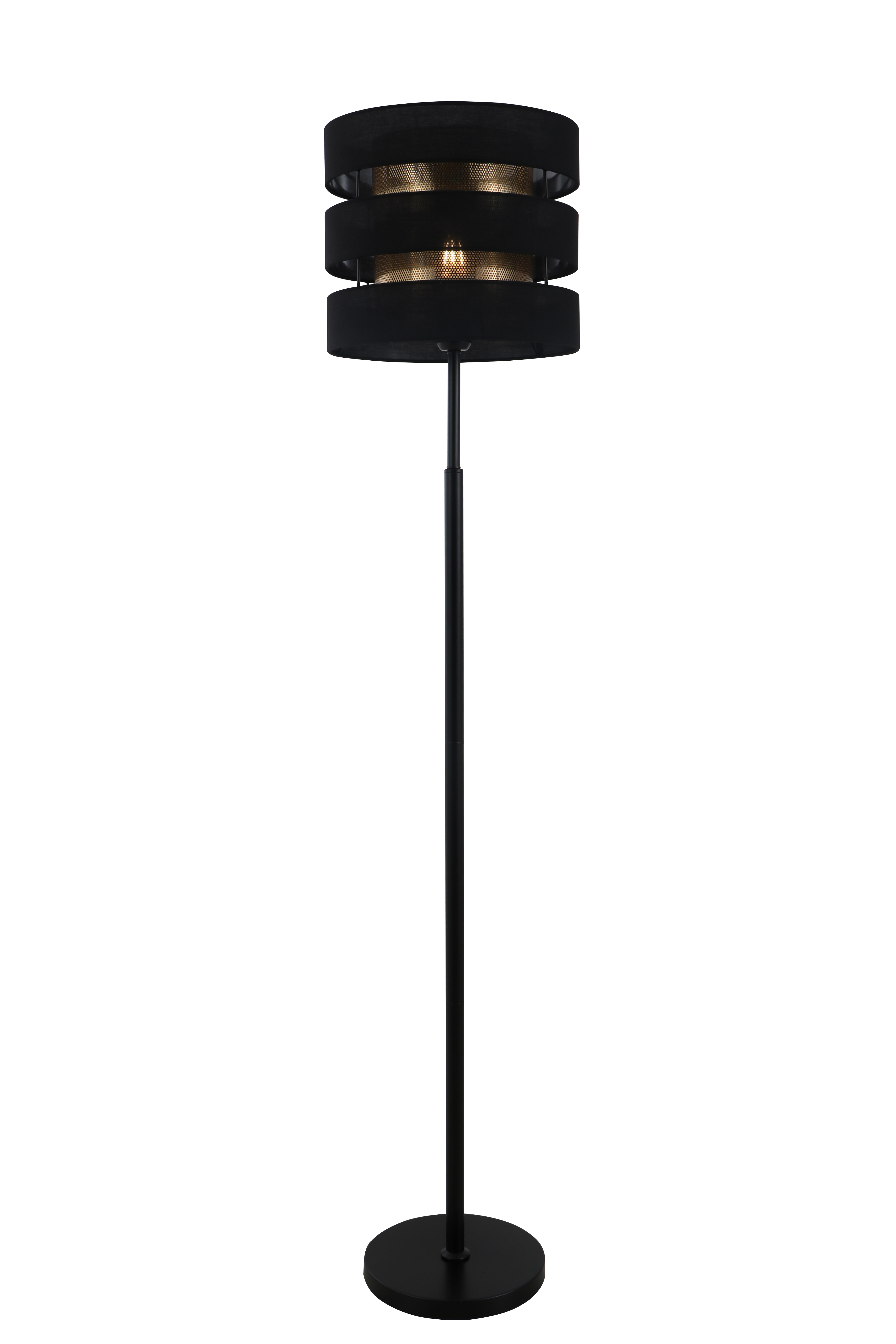 Hvordan påvirker den geometriske utformingen av dobbel skygge svart gulvlampe lysfordeling og romlig estetikk?
