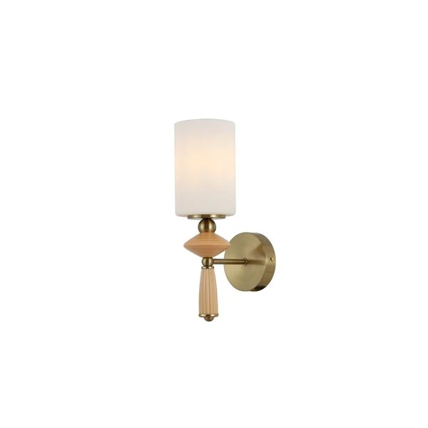 Vegglampe i messing med skjerm i opalglass