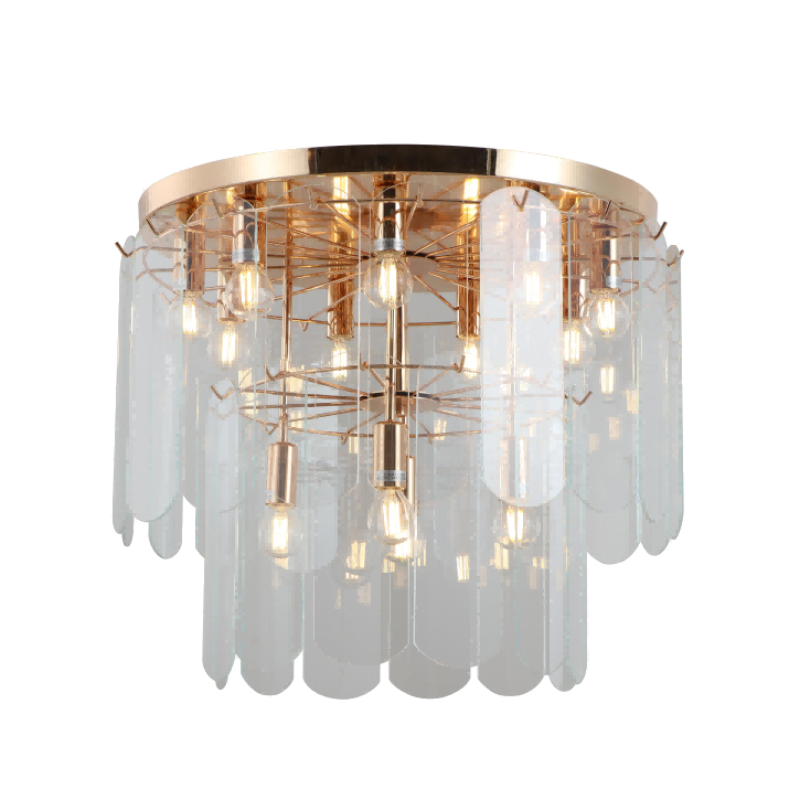 Luksus to-lags gull flush mount lysekrone