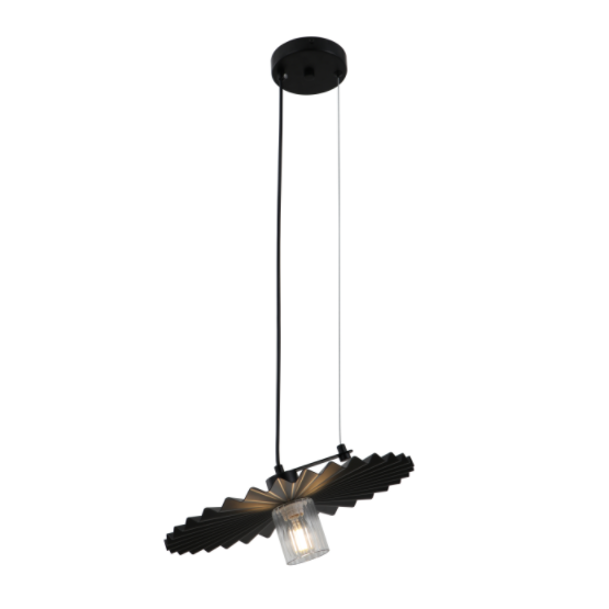 Minimalistisk svart pendellamp med plissert skygge