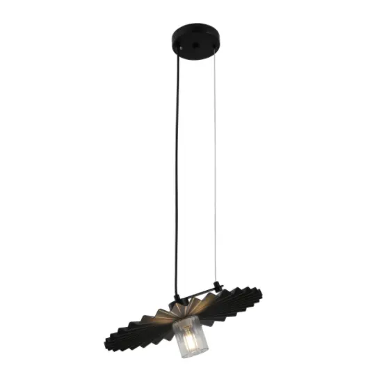 Minimalistisk svart pendellamp med plissert skygge