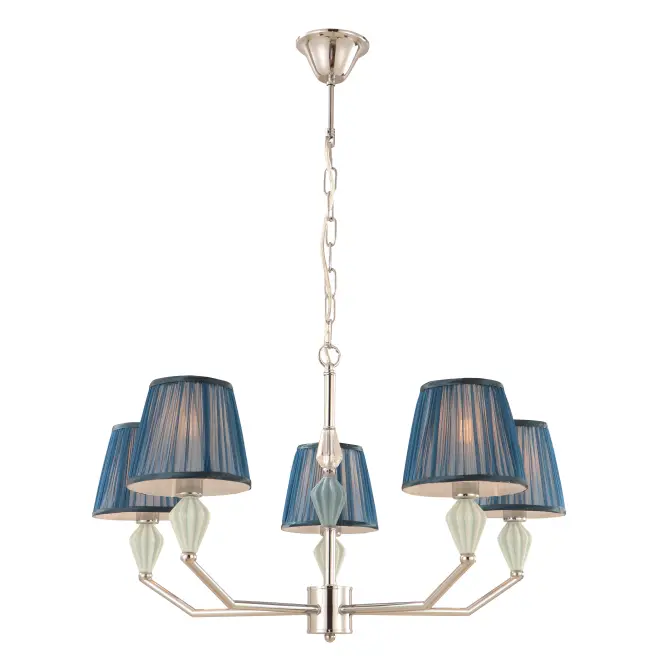 Navy Blue 5-Light Drum Chandelier med keramisk aksent