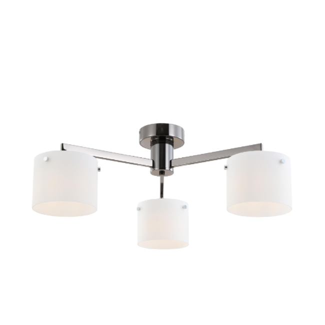 Tre-lys svart krom hvitt glass taklampe