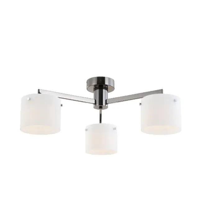 Tre-lys svart krom hvitt glass taklampe